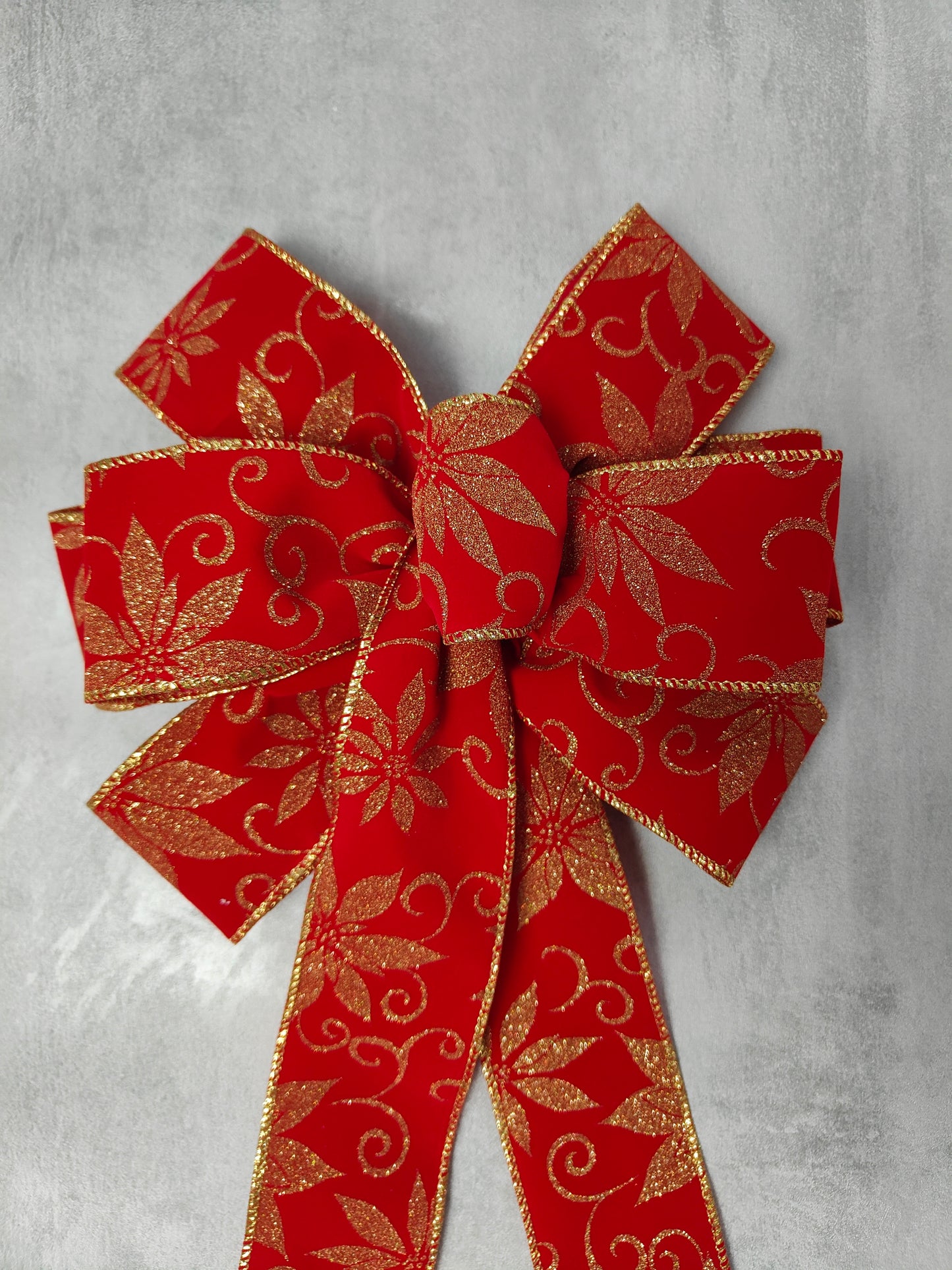 Red Gold Velvet Poinsettia Bow Christmas 10 inch