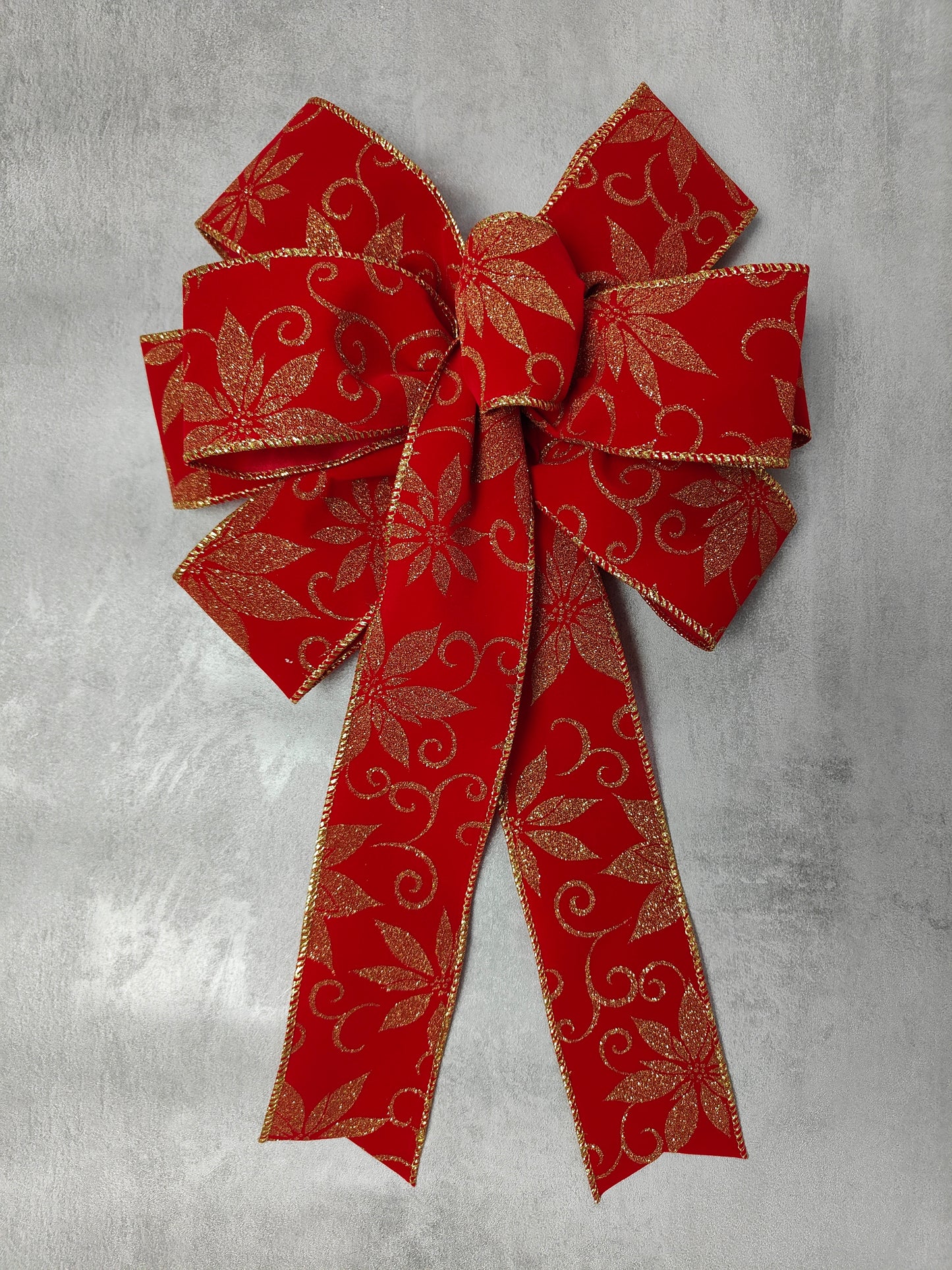 Red Gold Velvet Poinsettia Bow Christmas 10 inch