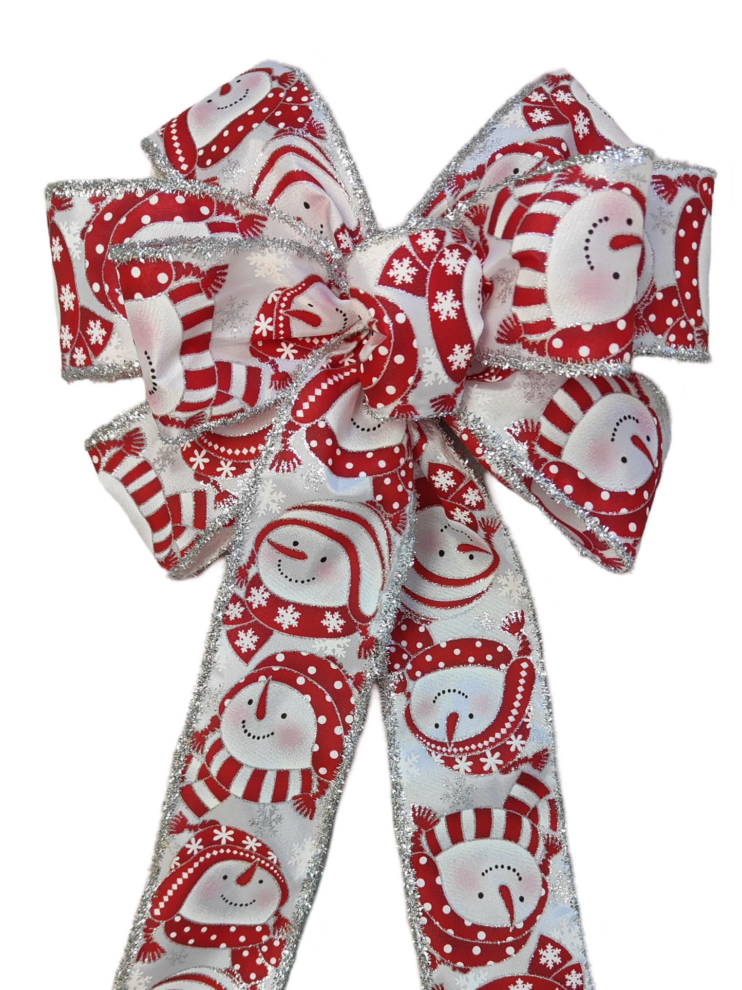 Red White Silver Snowman Christmas Bow 10 inch
