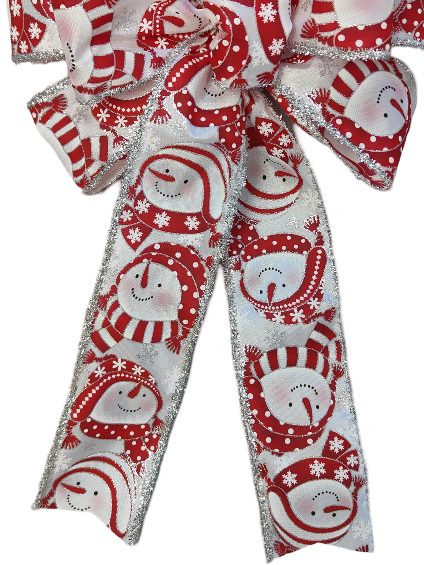 Red White Silver Snowman Christmas Bow 10 inch