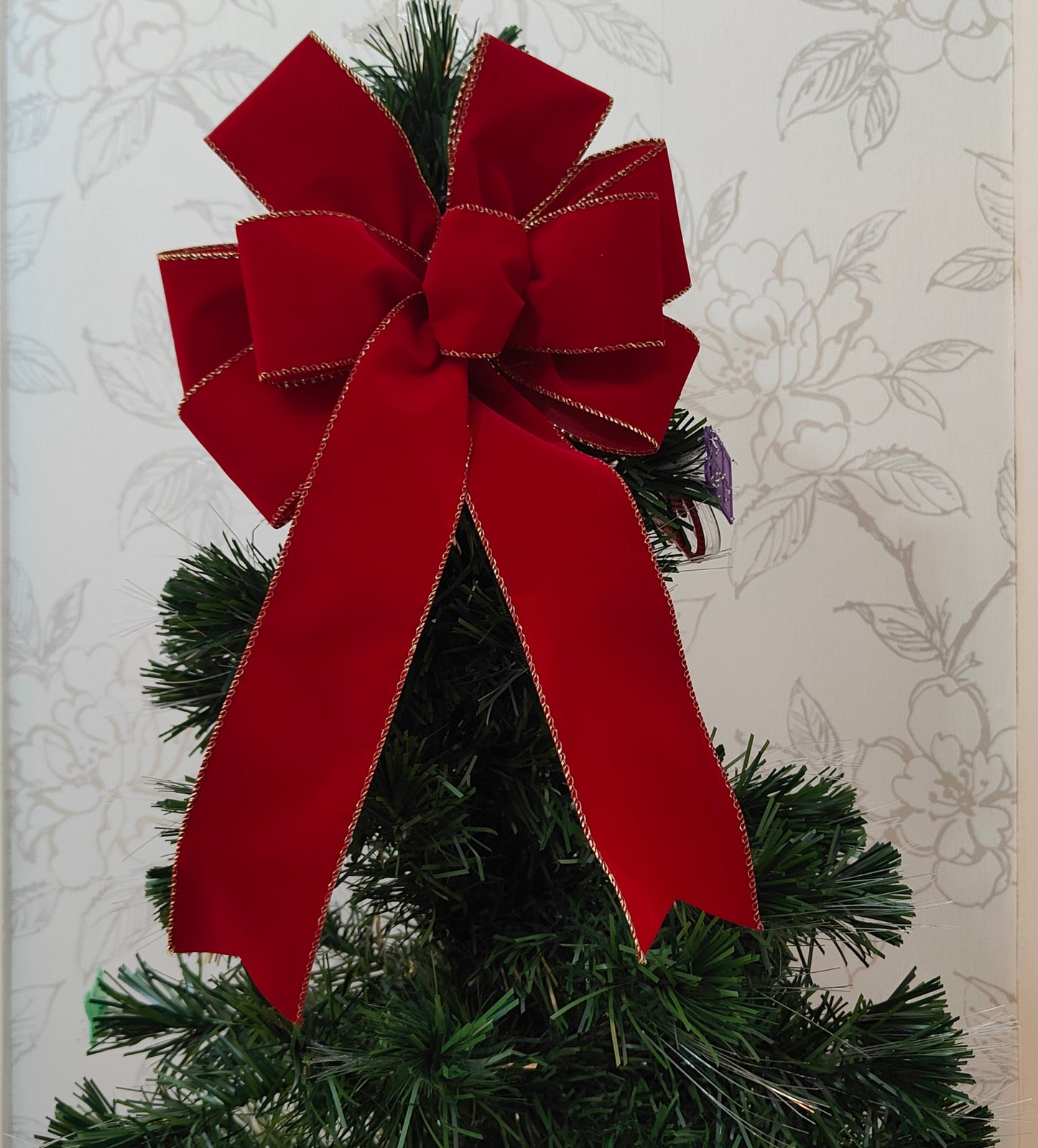 Red Gold Velvet Bow Christmas 10 inch