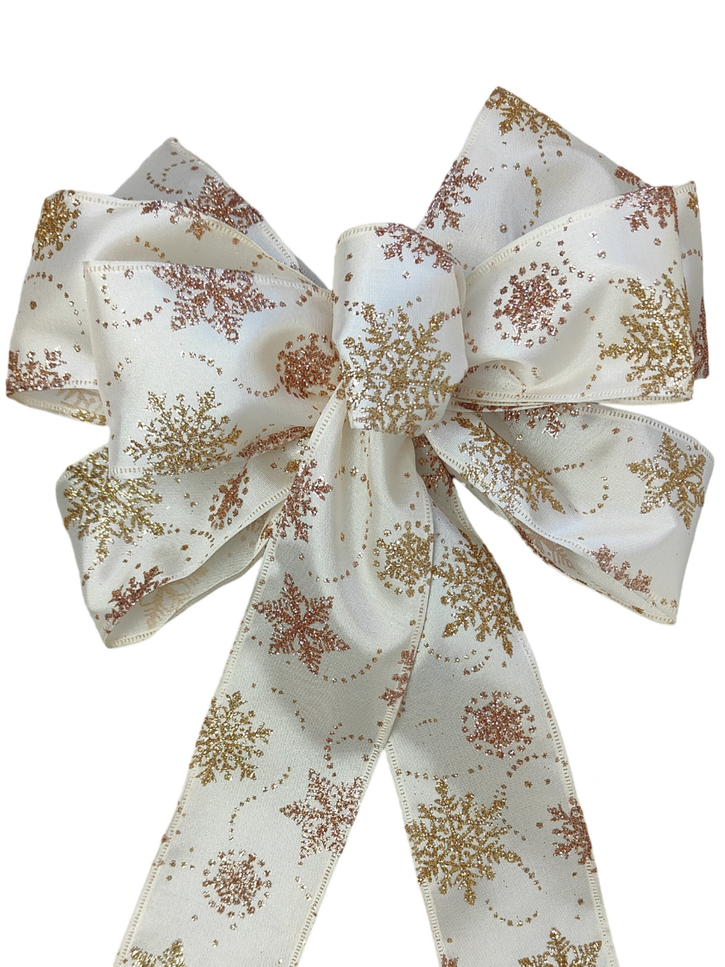 Ivory Champagne Rose Gold Christmas Snowflake Bow 10 inch