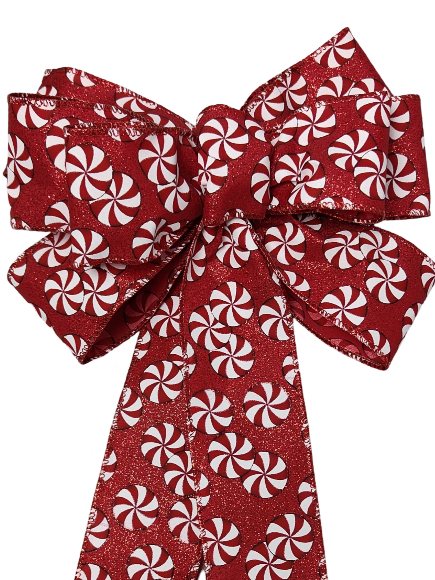 Red White Glitter Candy Cane Bow Peppermint 10 inch