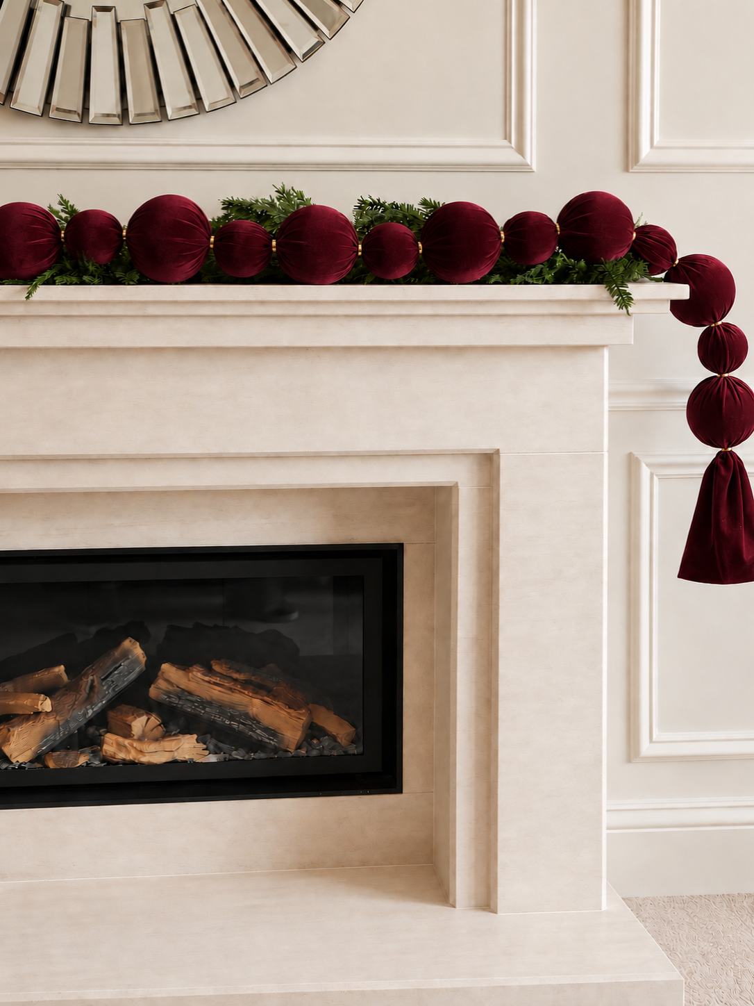 Burgundy 7ft Velvet Bauble Garland
