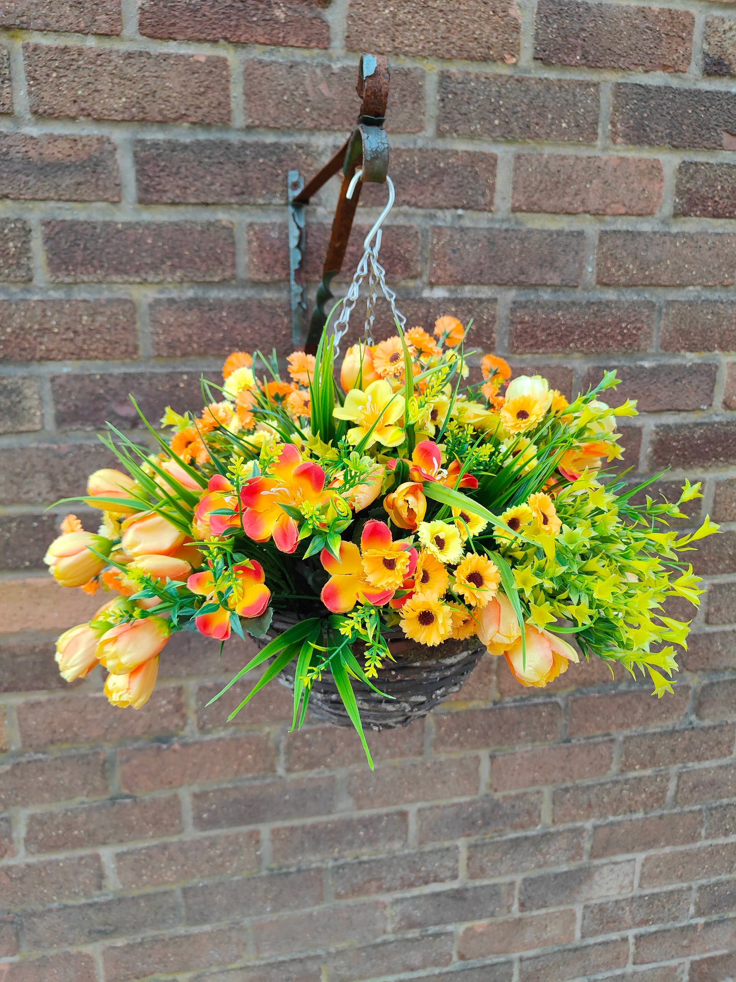 Orange Yellow Artificial Flower Hanging Basket 10 inch
