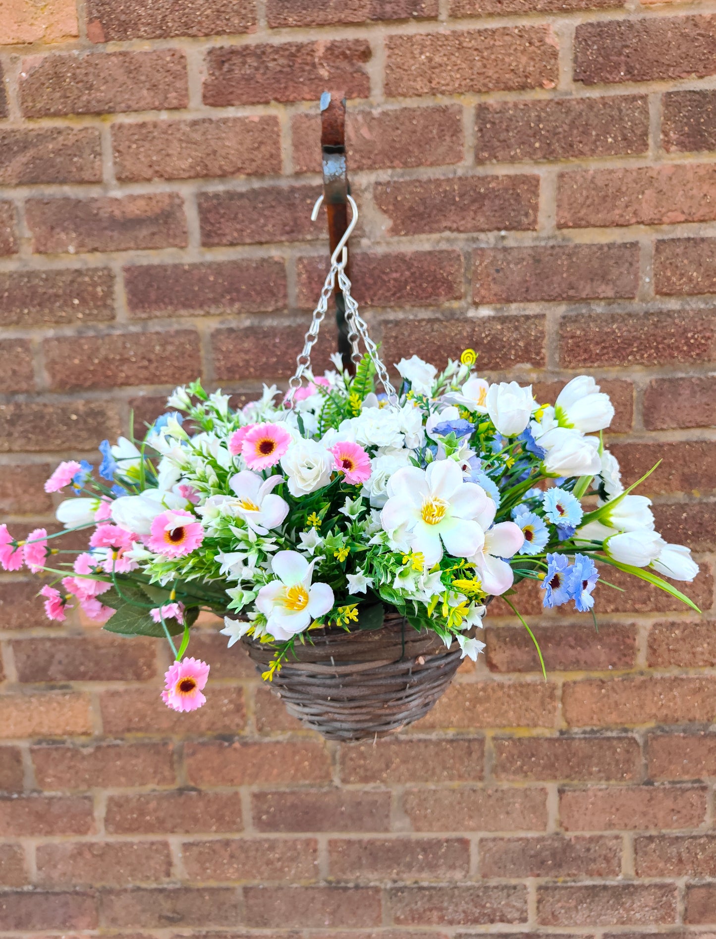 Pastel flower hanging basket spring 