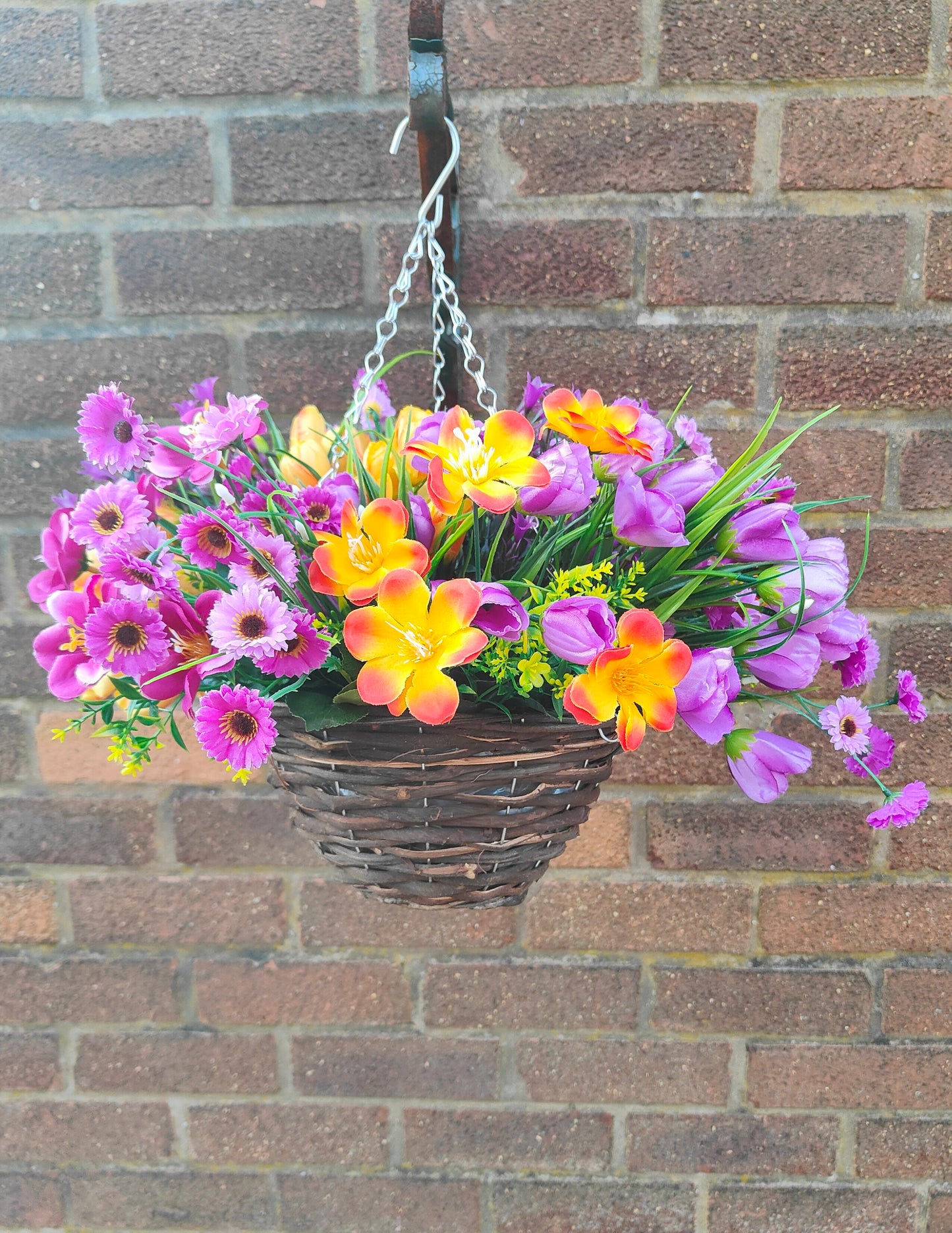 Orange Purple Artificial flower hanging basket 