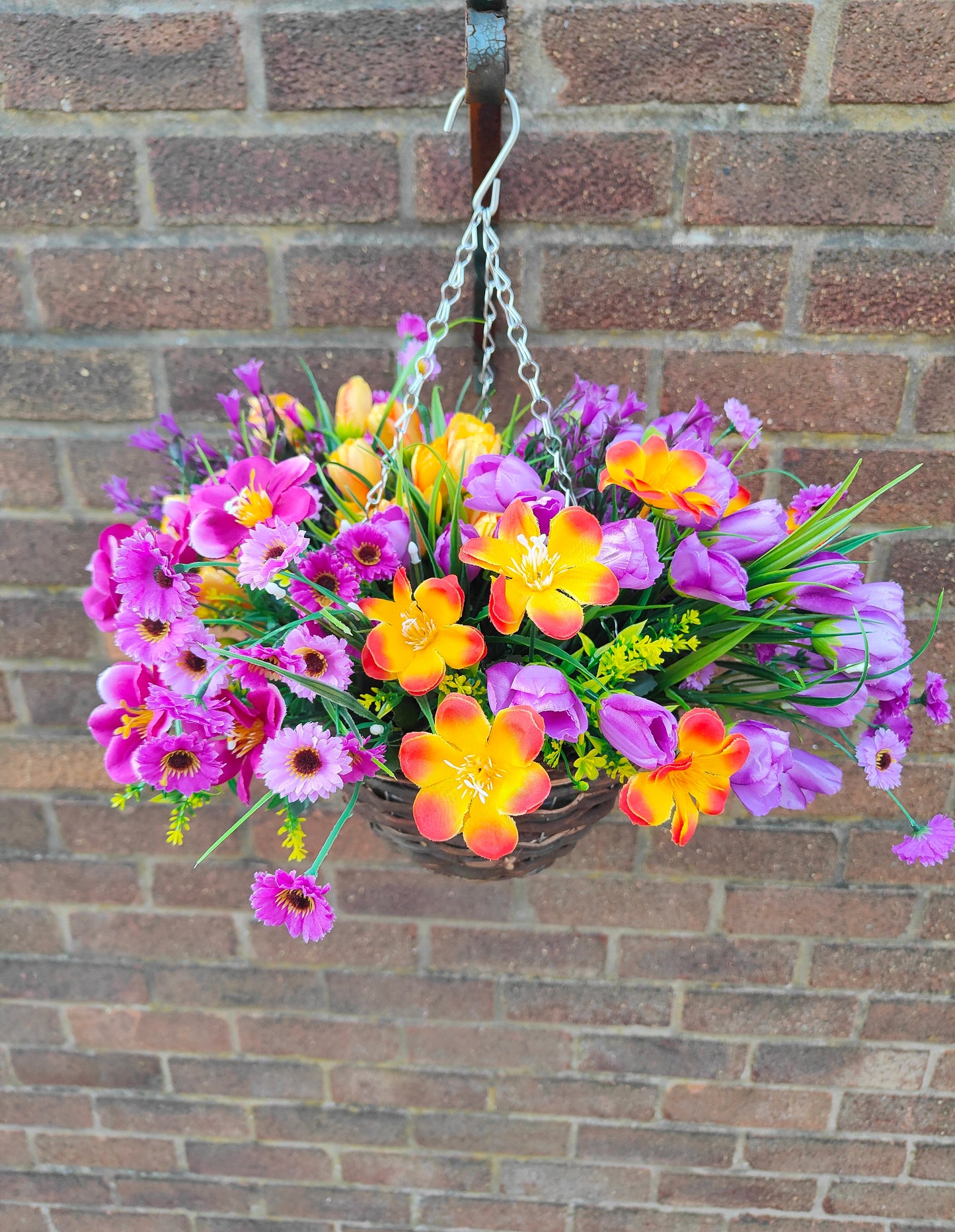 Orange Purple Artificial Flower Hanging Basket 
