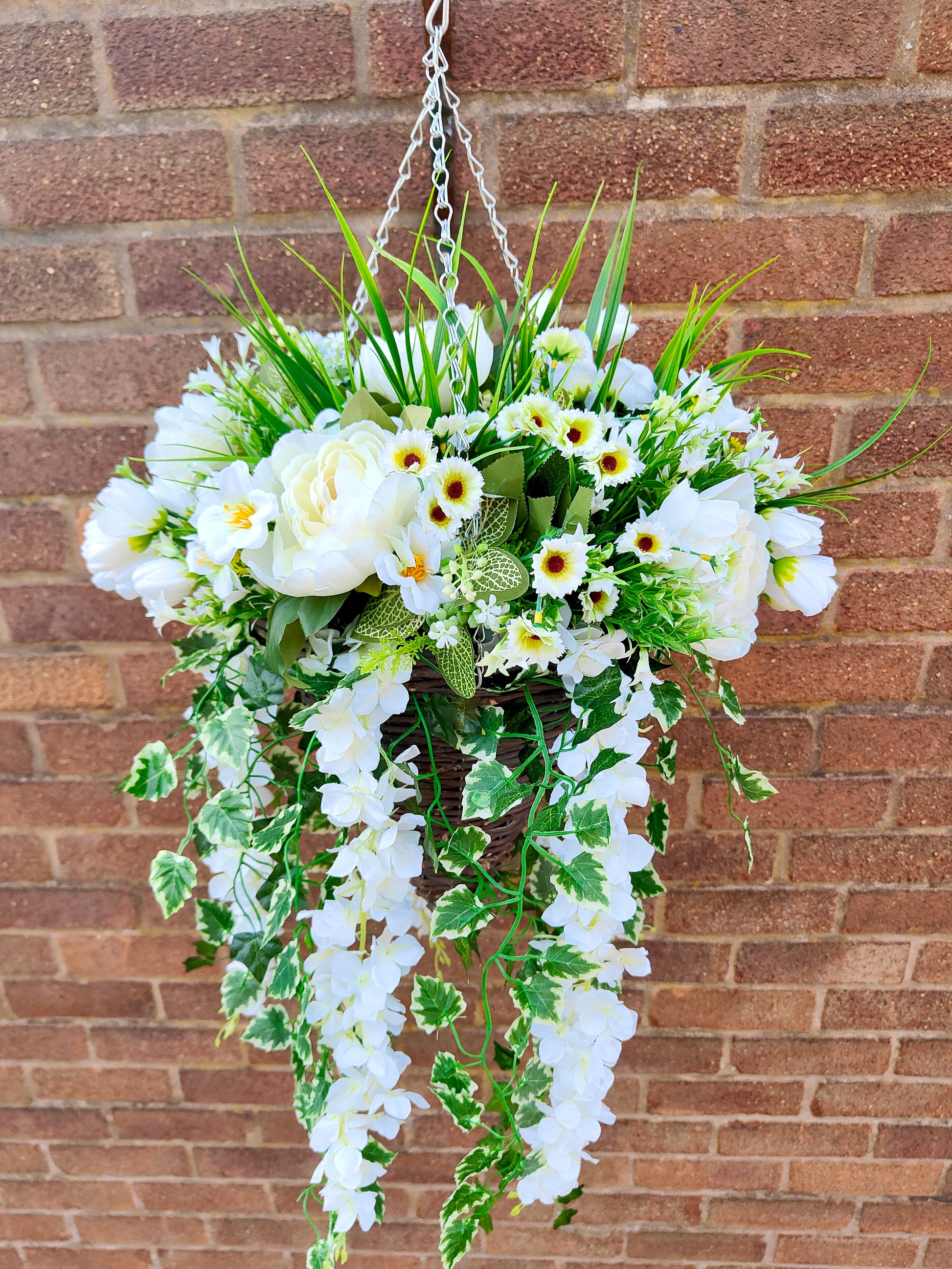 Wedding white cream artificial flower hanging basket 