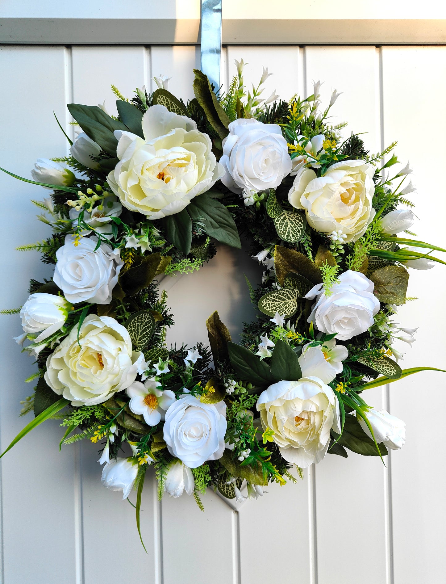 White flower wreath front door spring wedding 