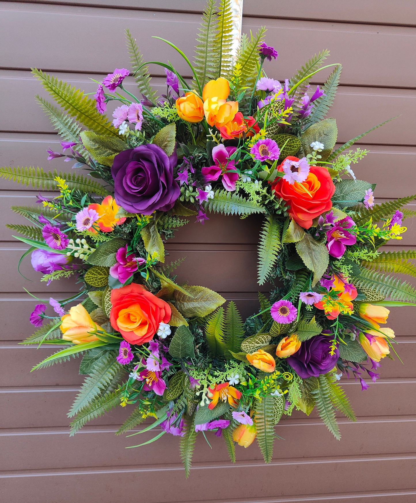 Orange Purple Artificial Flower Wreath for front door 