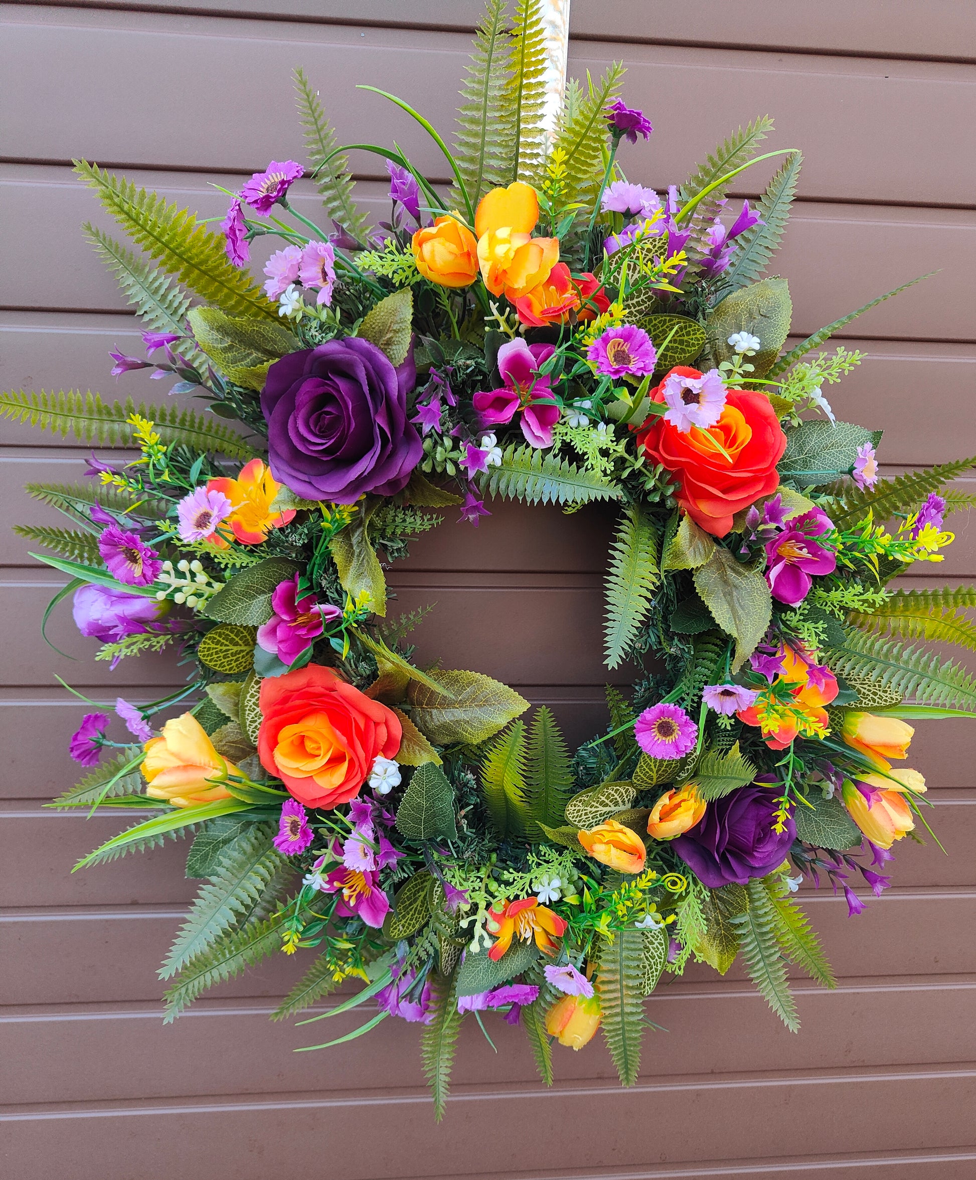Orange Purple Artificial Flower Wreath for front door 