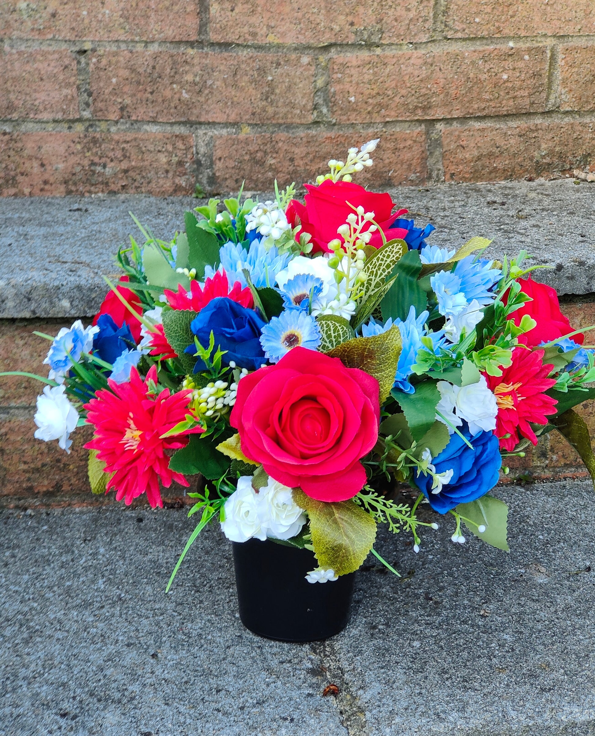 Red white blue artificial flower grave pot cemetery patriotic ve day veteran memorial 