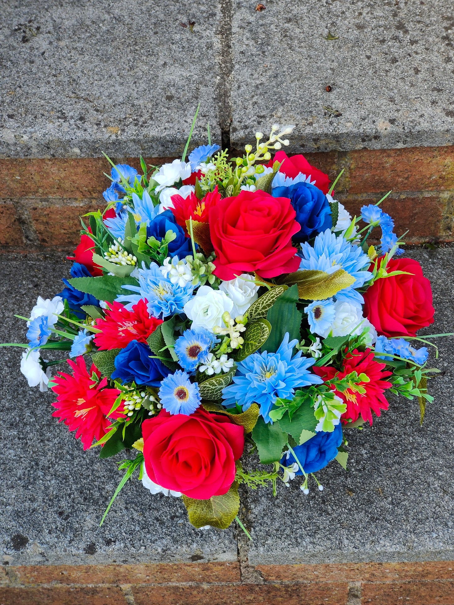 Patriotic grave pot artificial flower 4th July veterans union jack colour 