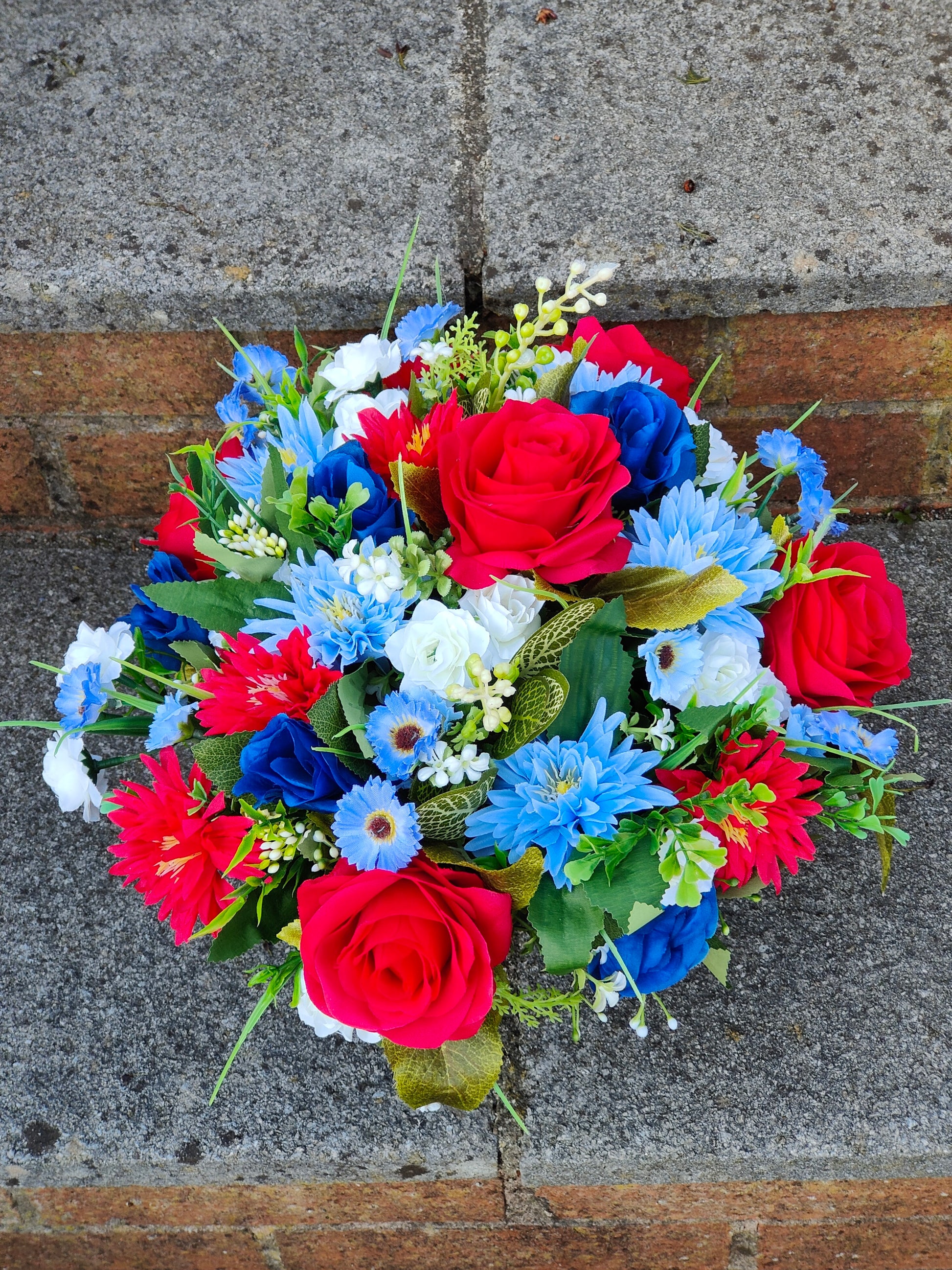 Patriotic grave pot artificial flower 4th July veterans union jack colour 