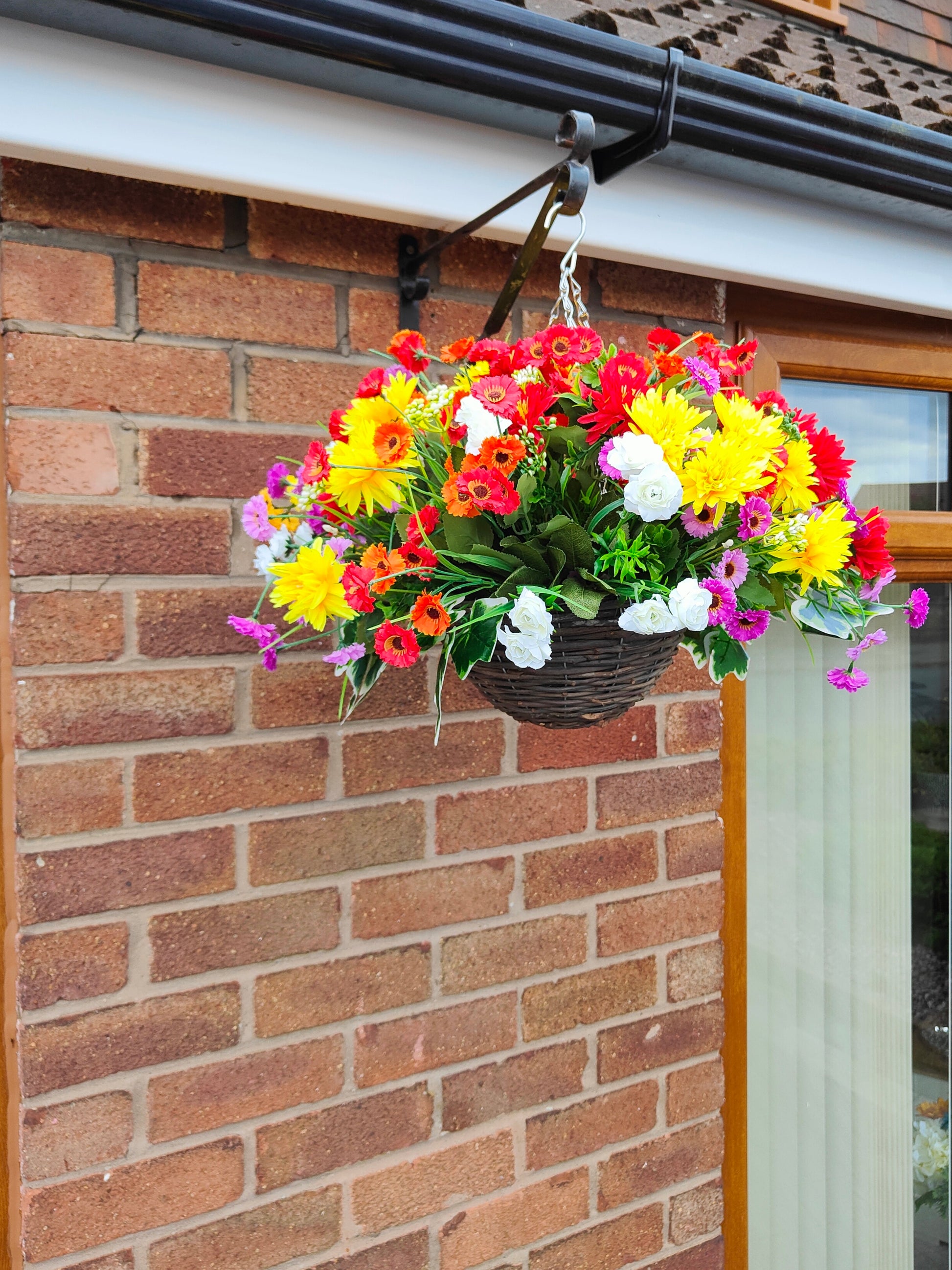 Colourful artificial flower hanging baskets outdoor gardening 