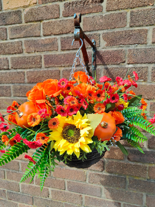 Sunflower Pumpkin Artificial Flower Hanging Basket 10 inch