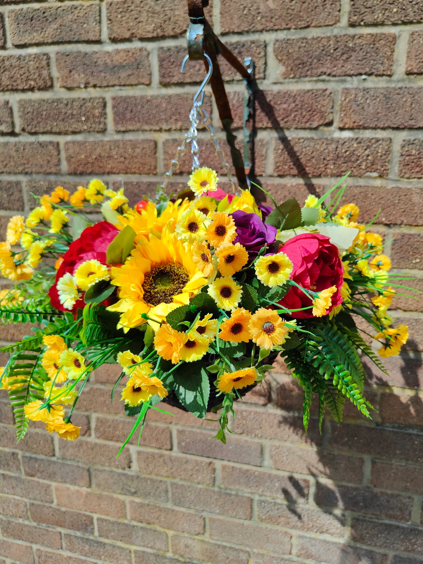 Autumn Sunflower Bright Artificial Flower Hanging Basket 10 inch