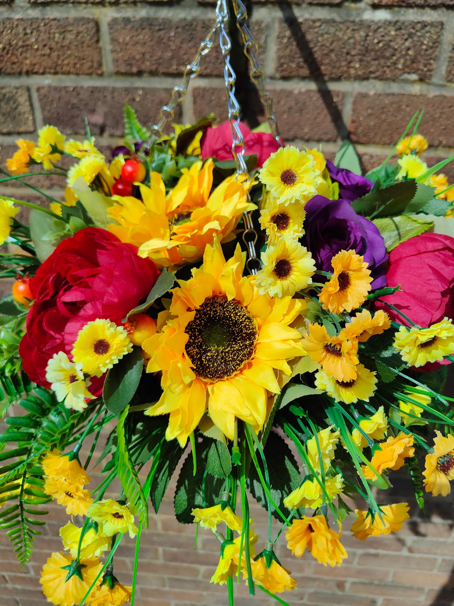 Autumn Sunflower Bright Artificial Flower Hanging Basket 10 inch