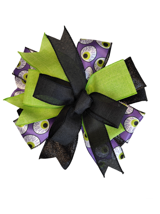Black Eyeball Halloween Bow 10 inch No Tails