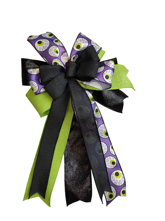 Black Eyeball Halloween Bow 10 inch With Tails