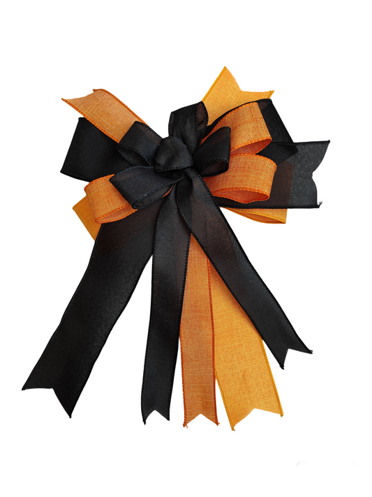 Black and Orange Halloween Bow 14 Inch