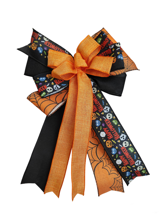Black Orange Halloween Bow 14 Inch