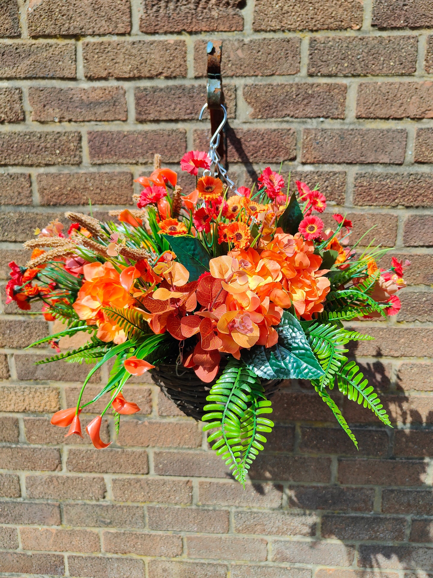 Autumn Orange Colours Artificial Flower Hanging Basket 10 inch