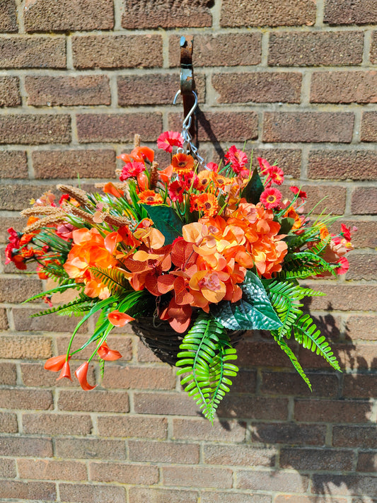 Autumn Orange Colours Artificial Flower Hanging Basket 10 inch
