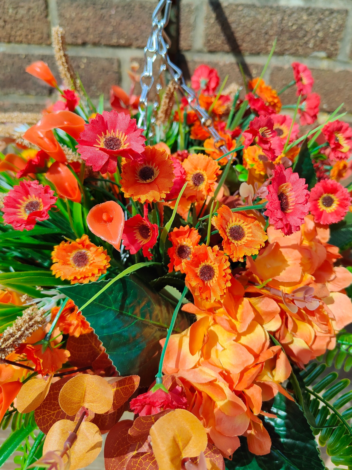Autumn Orange Colours Artificial Flower Hanging Basket 10 inch