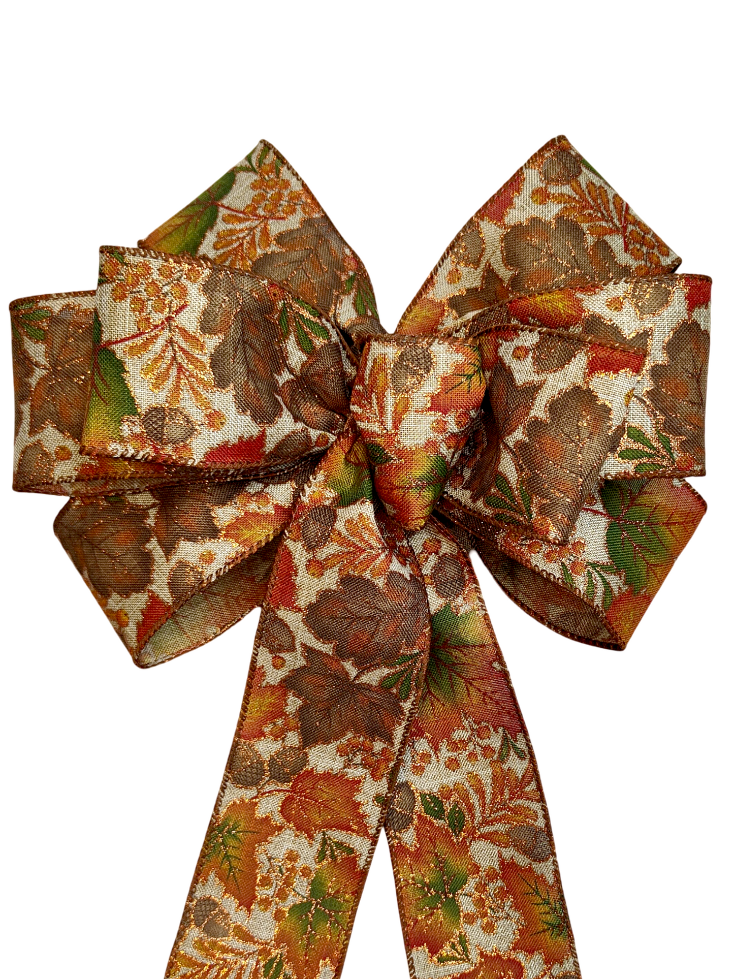Brown Orange Autumn Leaves Bow 10 inch With Tails