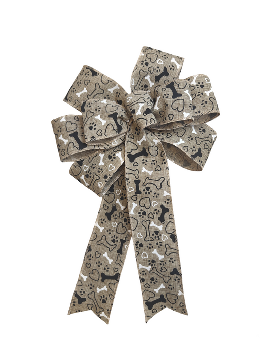 Dog Print Brown Bow 10 inch