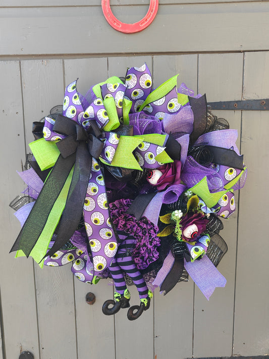 Spooky Eyeball Halloween Wreath – Black, Purple & Green Front Door Décor