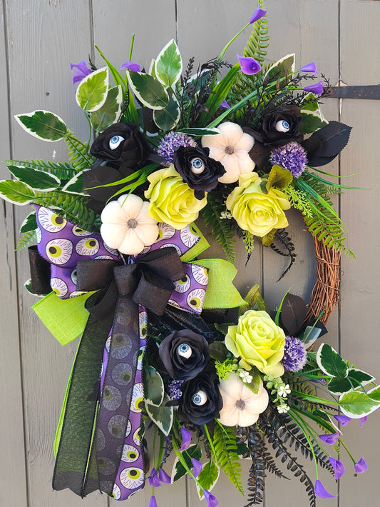 Eyeball Black Purple Green Artificial Flower Wreath