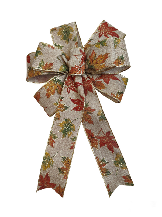 Autumn Leaves Gold Glitter Bow Wreath