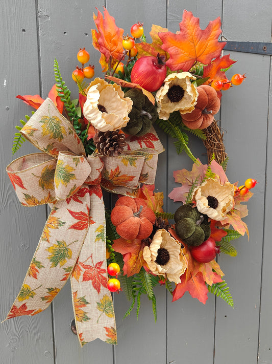 Pumpkin Spice Artificial Flower Wreath