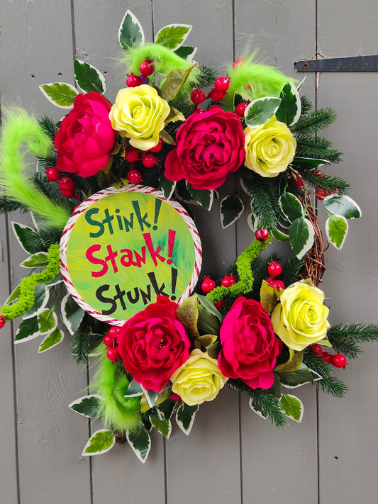 Red Green Christmas Monster Artificial Flower Wreath