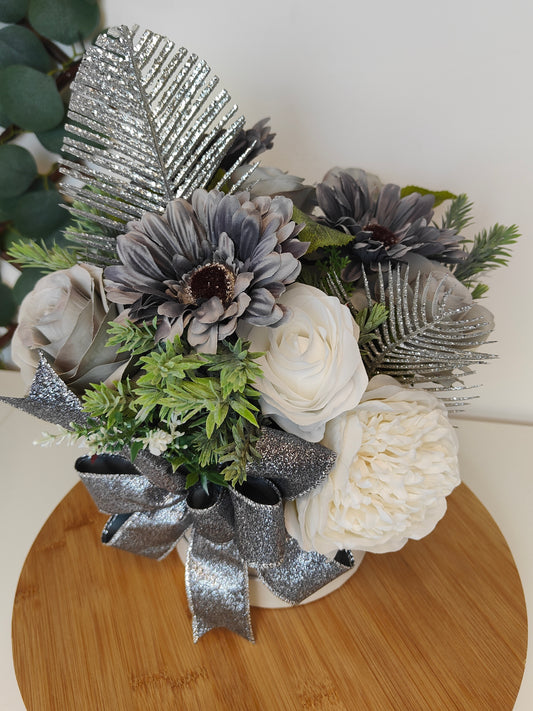 Grey Glitter Artificial Flower Arrangement