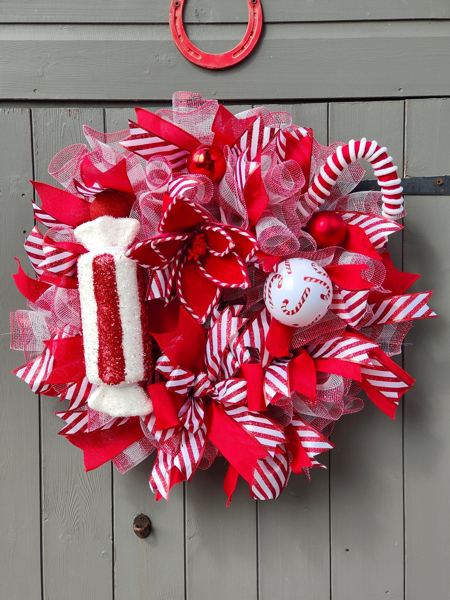 Red White Candycane Christmas Wreath