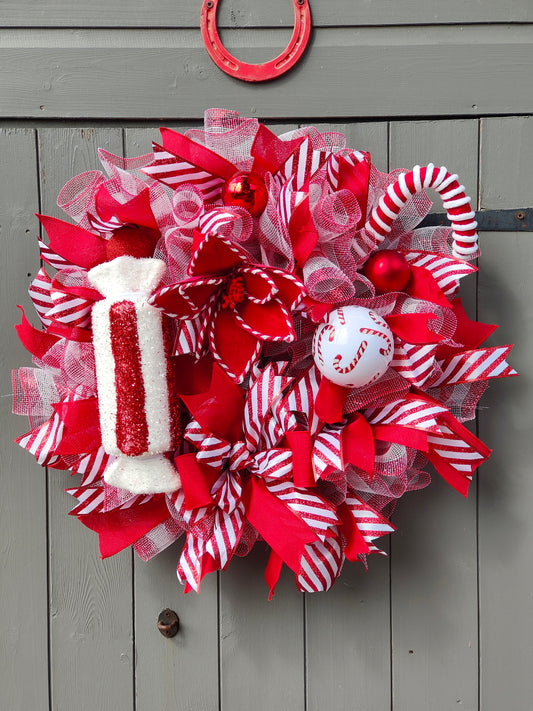 Red White Candycane Christmas Wreath