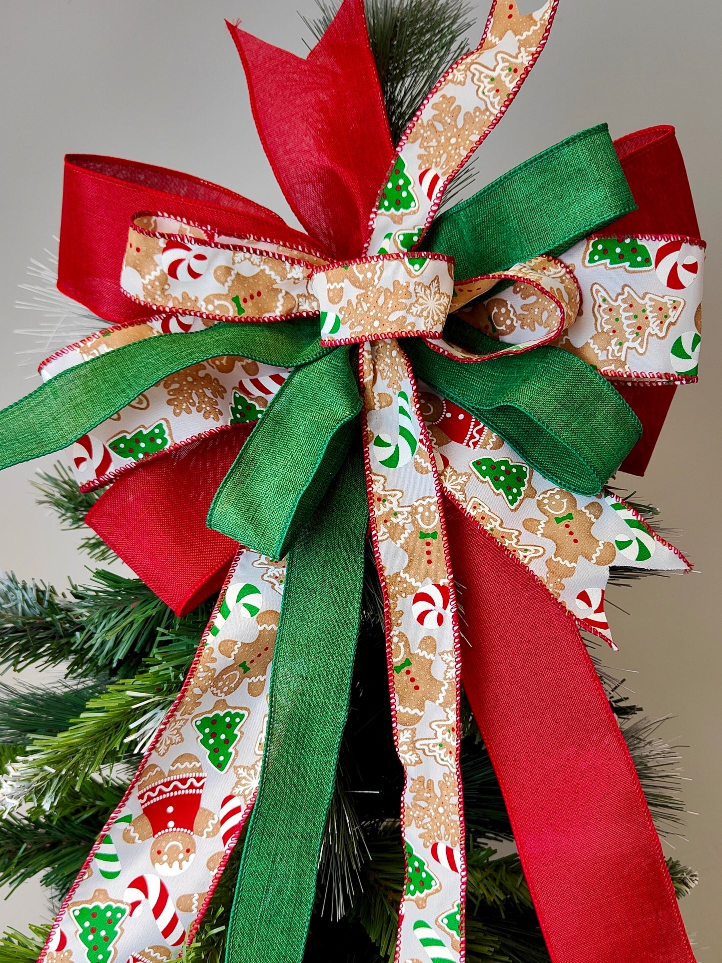 Red Green Gingerbread Man Bow Christmas Topper 14 inch