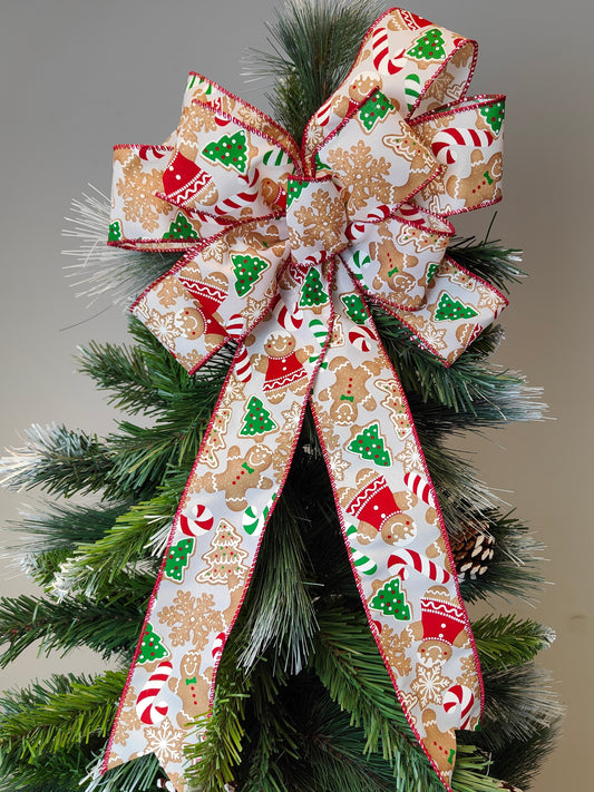 Red White Green Gingerbread Man Bow