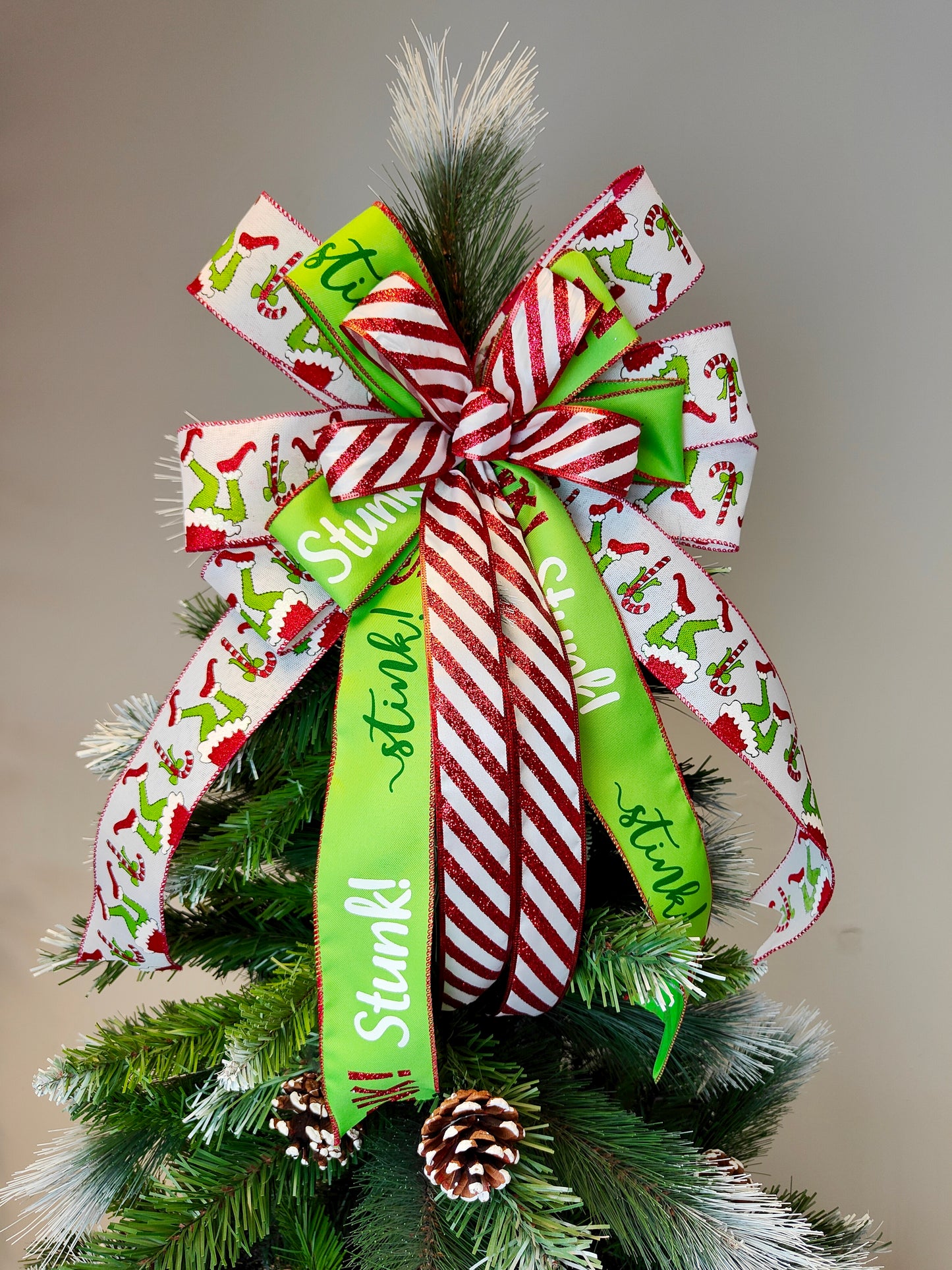 Christmas Green Monster Tree Topper Bow 14 inch