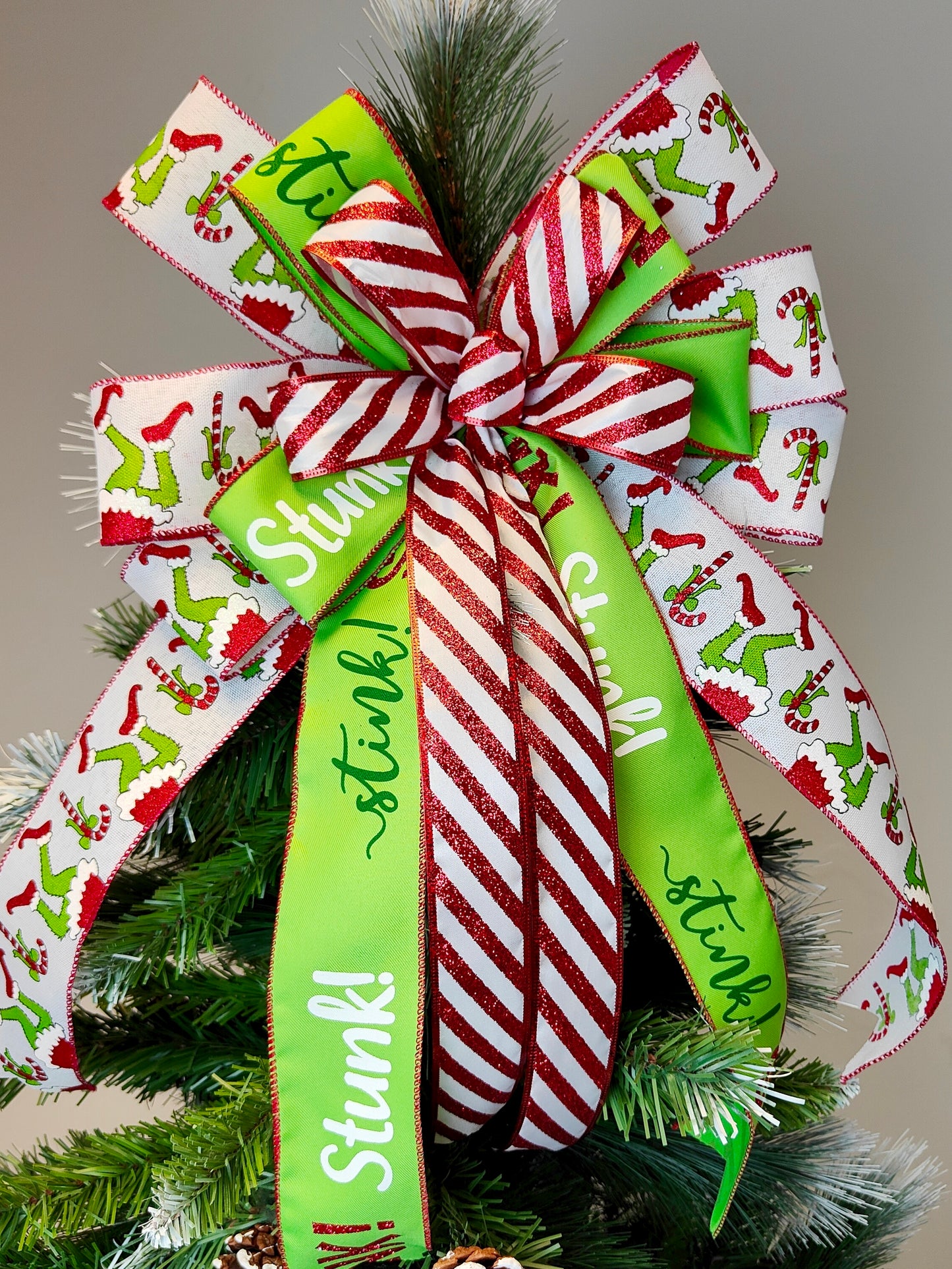 Christmas Green Monster Tree Topper Bow 14 inch