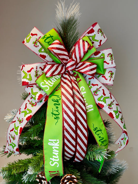 Christmas Green Monster Tree Topper Bow 14 inch