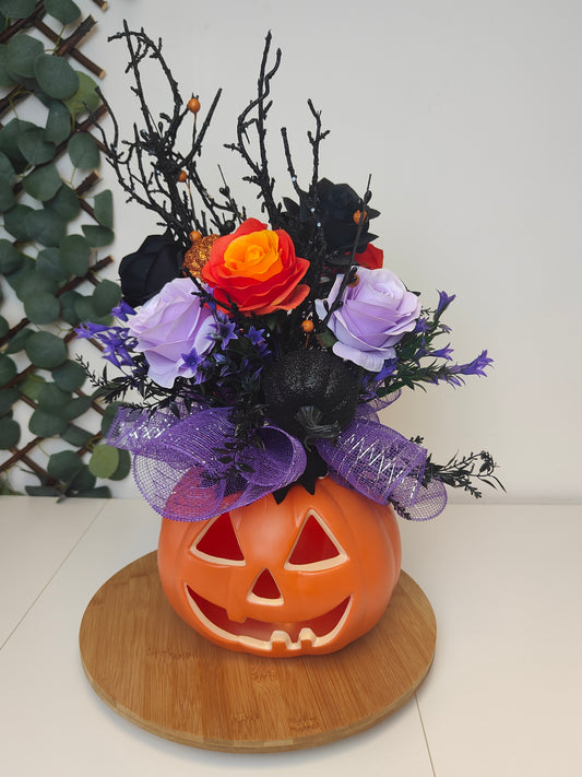 Purple Halloween Pumpkin Artificial Flower Arrangement