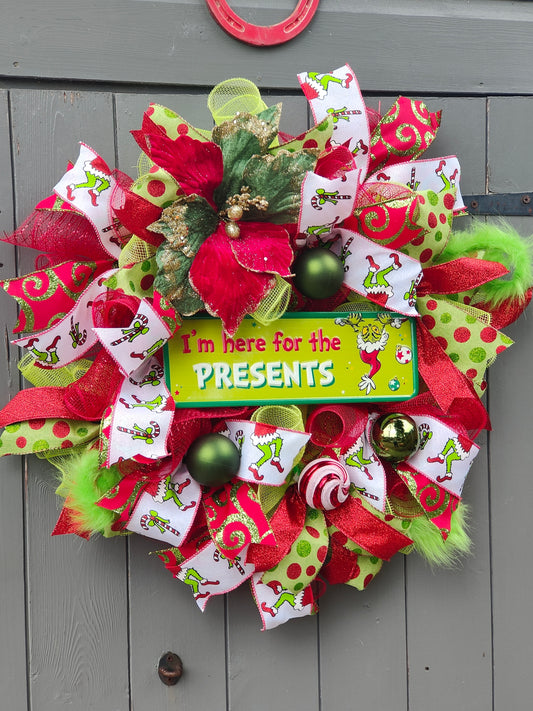 Christmas Green Monster Present Wreath