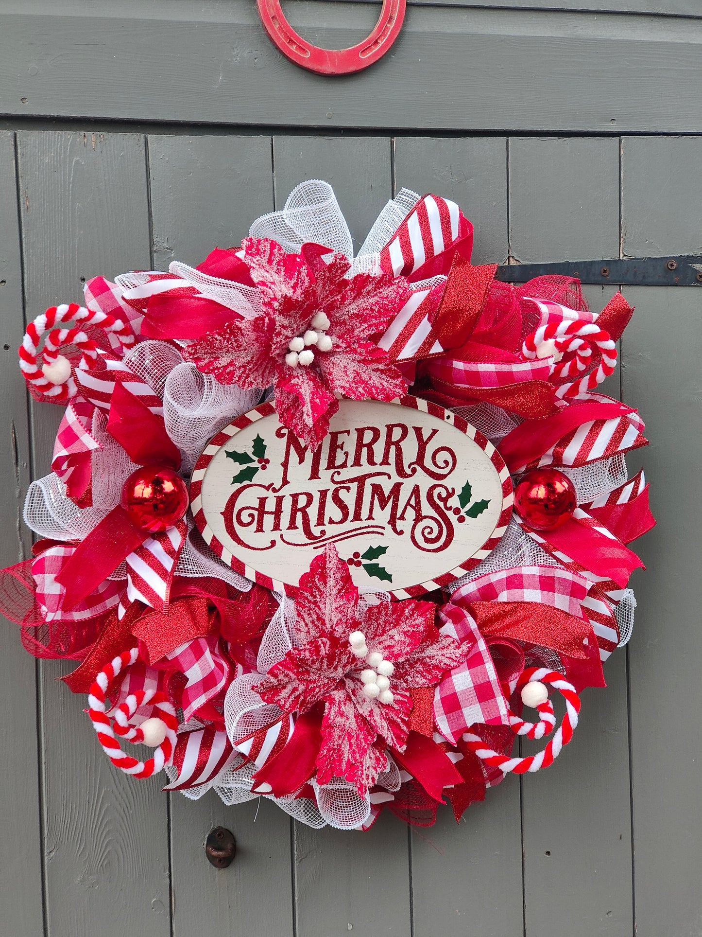 Red White Candycane Merry Christmas Wreath