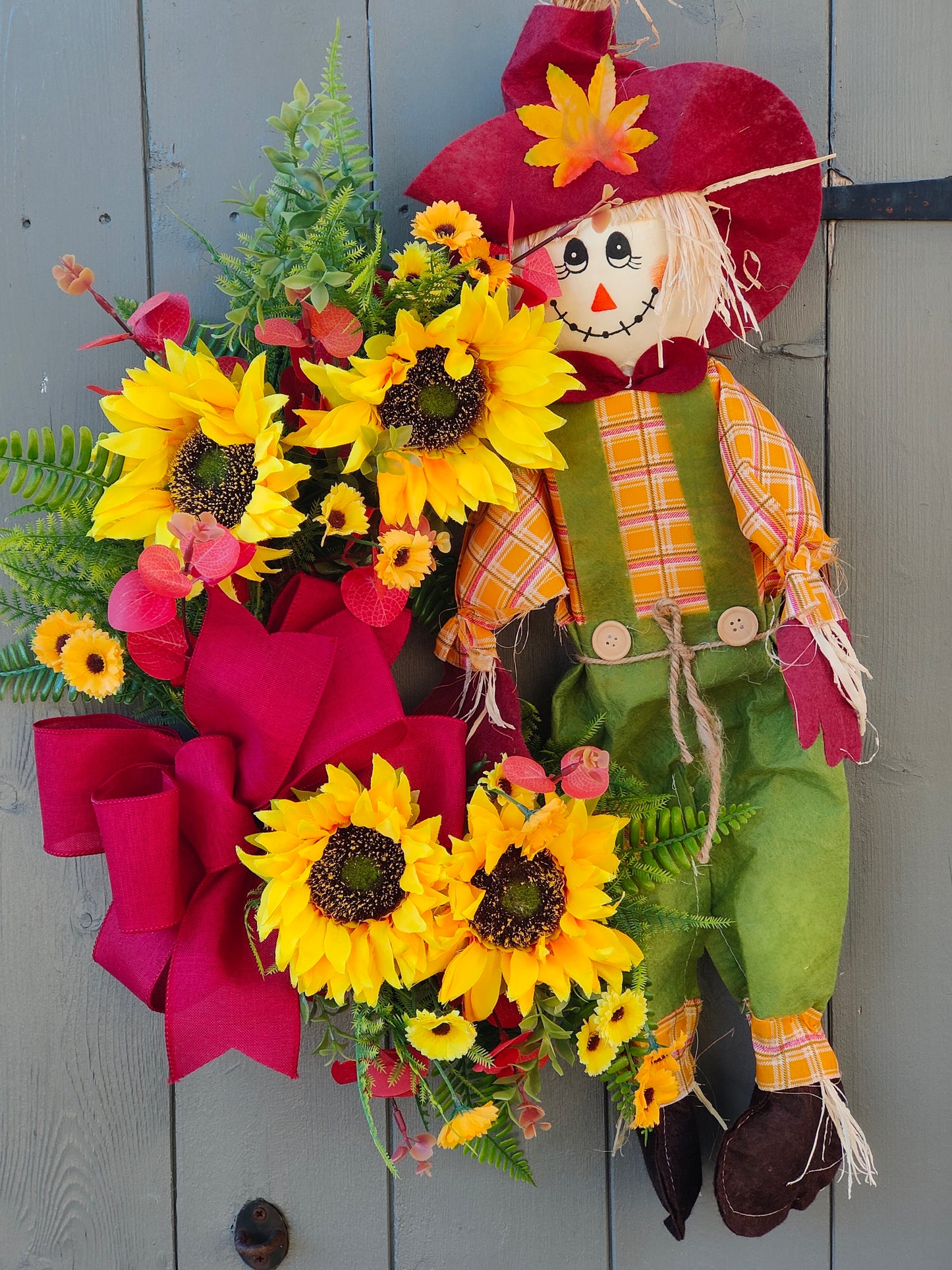 Scarecrow Sunflower Bow Wreath Autumn