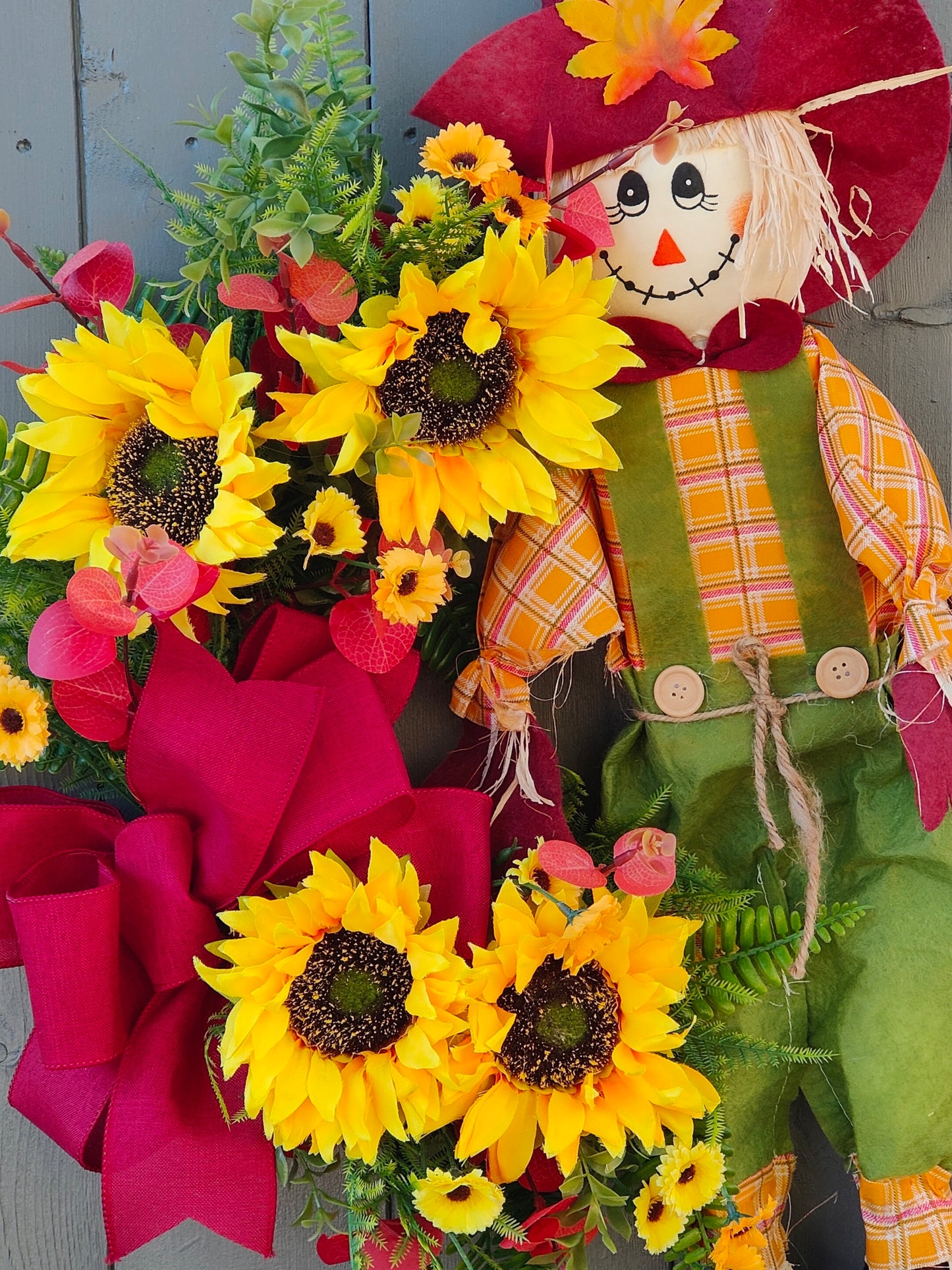 Scarecrow Sunflower Bow Wreath Autumn